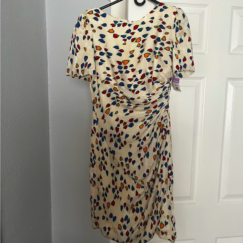 VTG 80s CAROLINA HERRERA CH Heart Print SILK RUFFLE Drape Dress size 8